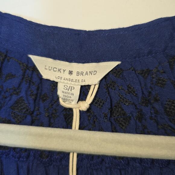 Lucky Brand Blouse Size S Navy Embelished Tunic Top Rayon Peasant NWT - Picture 9 of 10